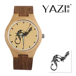YAZI DIY деревянные часы Gecko Lucky Логотип Кварцевые часы Натуральный Бамбук Дерево наручные часы Дерево полоса группа подарок для друг