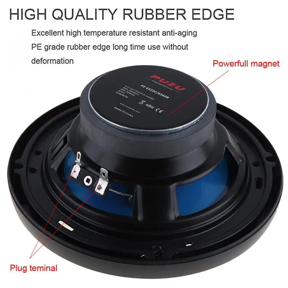 2pcs 6.5 Inch 180W 12V Car Coaxial Horn Auto  Audio Music Stereo Full Range Frequency Hifi Speakers Non-destructive Installation