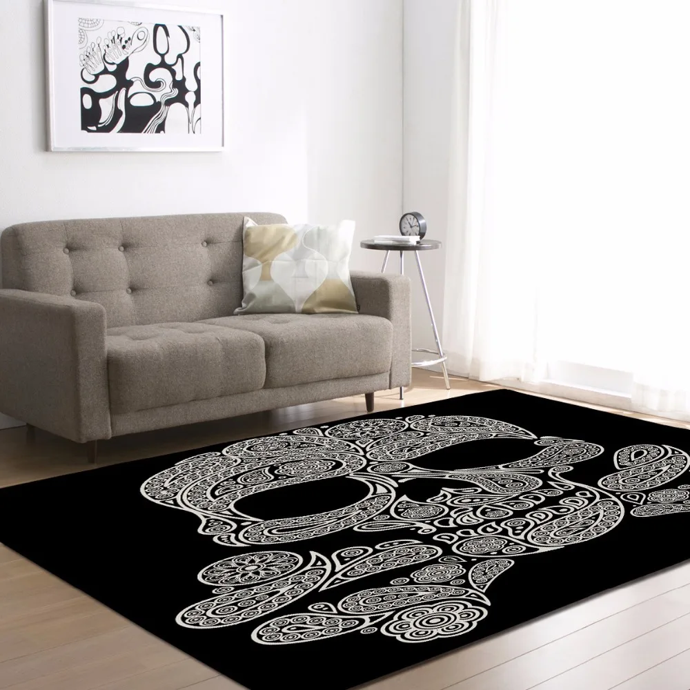 Fashion Skull Print Carpet for Living Room Bedroom Soft Carpets Bathroom Floor Door mat Home Decor Carpet large Area Rug