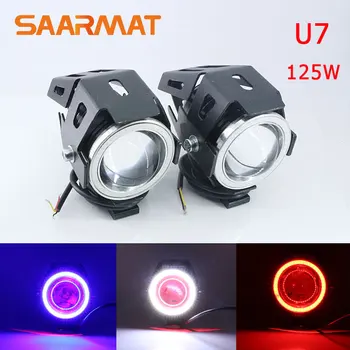 

Pair LED Light w/ Angel Eye Devil Eye 125W 3000LM U7 Headlight Fog Lamp Spotlight For Honda Hyosung Motorcycle
