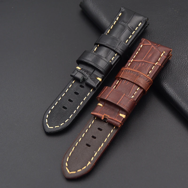 Ремешок для часов из натуральной кожи ремешок Pam коричневый черный 22 мм 24 мм|leather