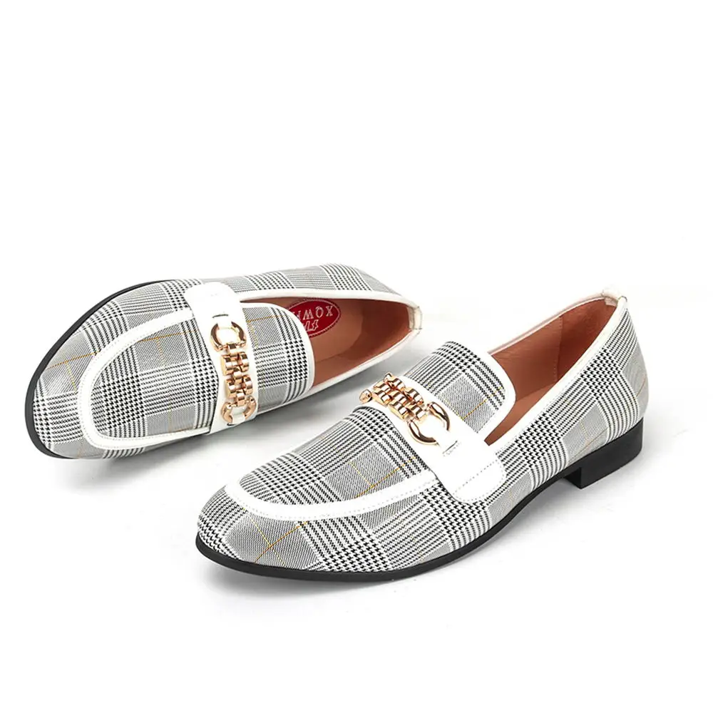 New Style Grid Printed Leather Men Shoes Gold Chain Buckle Fashion Slip On Dress Shoes Luxury Brand Men Business Shoes New Style Grid Printed Leather Men Shoes Gold Chain Buckle Fashion Slip On Dress Shoes Luxury Brand Men Business Shoes