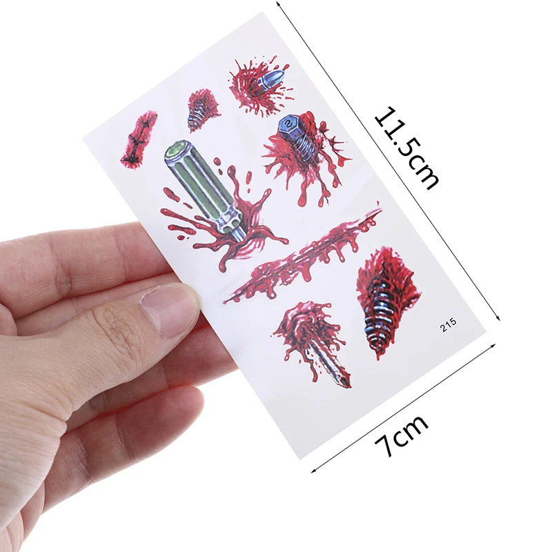 115 x 70mm Halloween Terror Screw Wound Realistic Blood Injury Scar Tattoo Sticker Temporary | Красота и здоровье