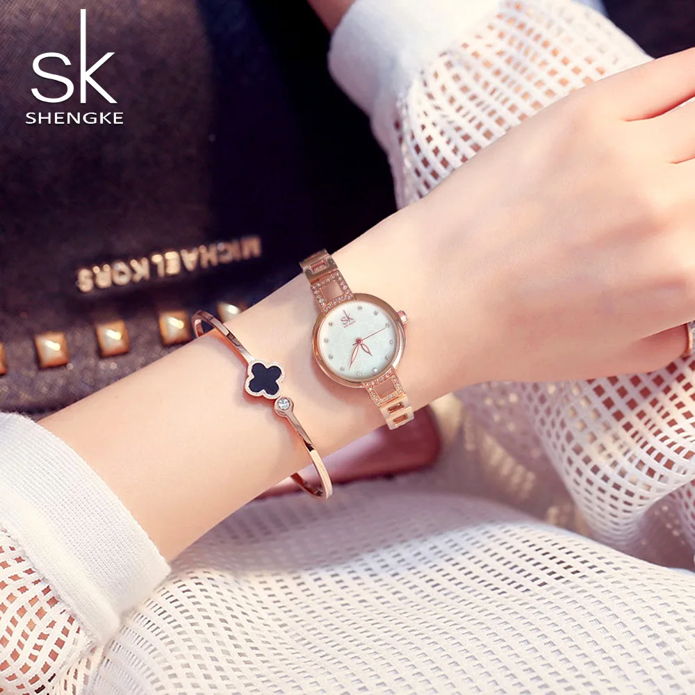 

Shengke Hollow Openwork Bracelet Girl Wirstwatch Women Watch Crystal Japan Quartz Movement Relogio Feminino Sliver Gold Clock