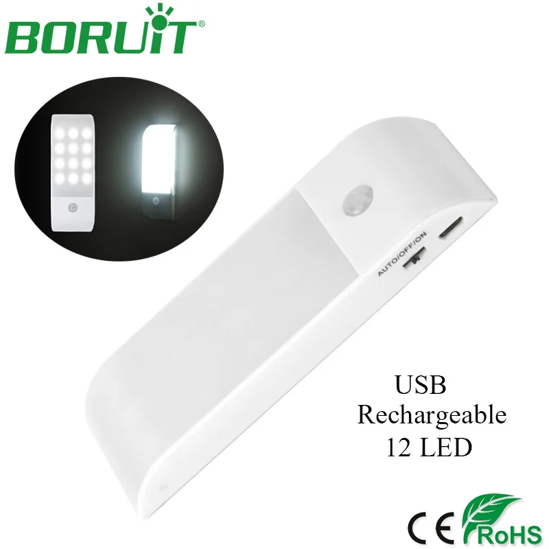 

BORUiT Motion Sensor Cabinet Light 12 LED Rechargeable Night Light Wireless Closet Lights Wall Lamp for Hallway Bedroom Kitchen
