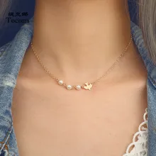 Tocona Новая мода золото цвет цепи колье цепочки и ожерелья прекрасная птица жемчуг форма дизайн Newclace для женщин дамы ювелирные изделия 6723