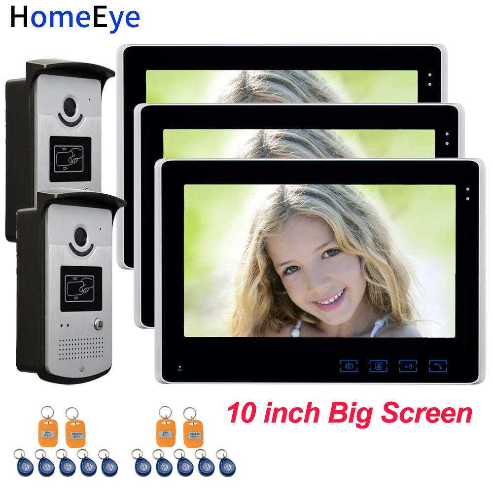 Video Door Phone Video Intercom Home Access Control System 10'' big Screen+RFID Card Reader 1200TVL Waterproof Touch Button OSD