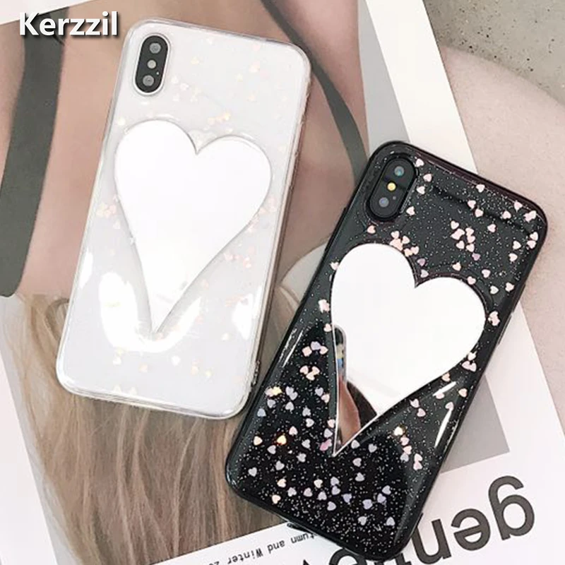Kerzzil Glitter stars Heart Case For iphone X Case Mirror Surface