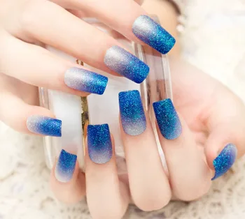 

2017 NEW Long Full Cover Fake Artificial Nail Glitter Square head 24pcs/Pack Free Shipping