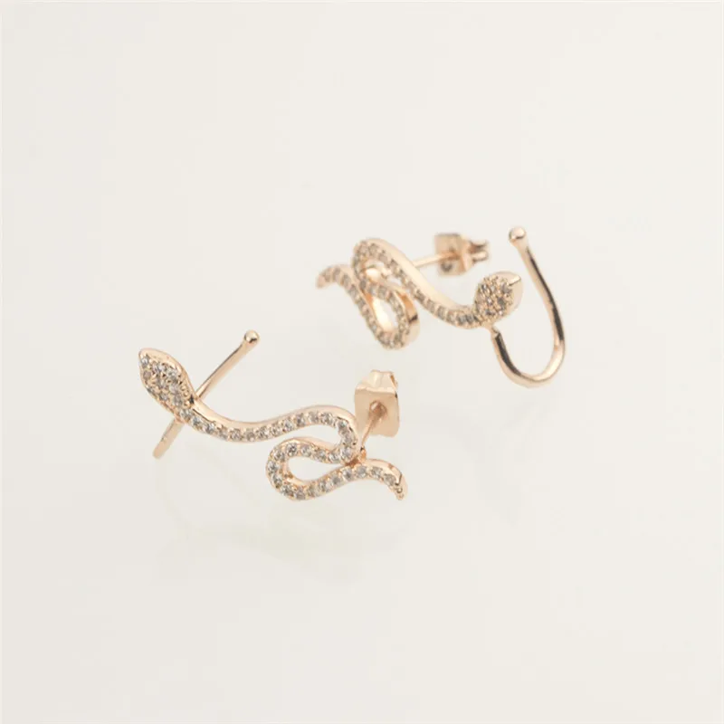 Rose Gold Color Paved Crystal Snake Ear Clip Painless Statement Jewelry Female Medusa Serpent Earings Bridesmaids Sister Gifts|earrings gift|earrings