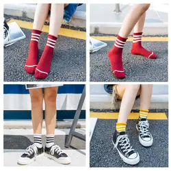 Осенне-зимние новые женские полосатые носки в Корейском стиле с тремя полосками, хлопковые женские носки, оптовая продажа