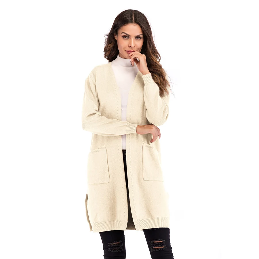 Gladiolus Long Style Autumn Sweater Women 2018 Long Sleeve Double Pockets Solid Casual Long Cardigan Women Knitted Jumper Coats (15)