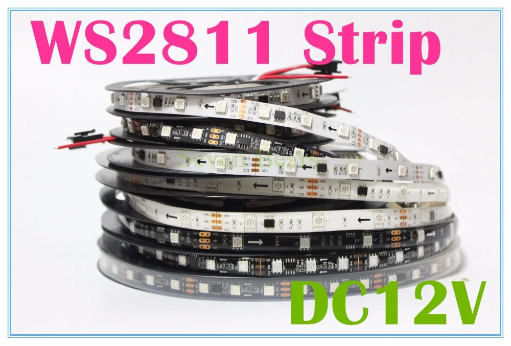 WS2811 Светодиодная лента 5 м 30/48/60 светодиодов/м 10/16/20 шт. ws2811 ic/meter DC12V белый/черный PCB
