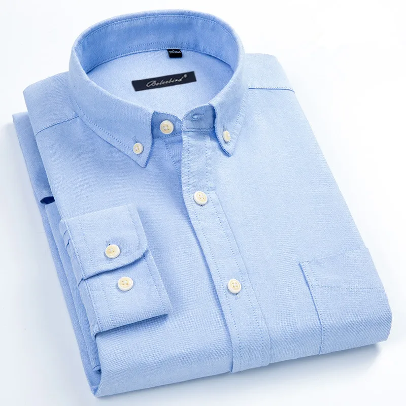 Большие размеры 5XL 6XL 7XL 8XL Весенняя Мужская рубашка из чистого хлопка Оксфорд на пуговицах Повседневная однотонная полосатая рубашка белого и синего цвета