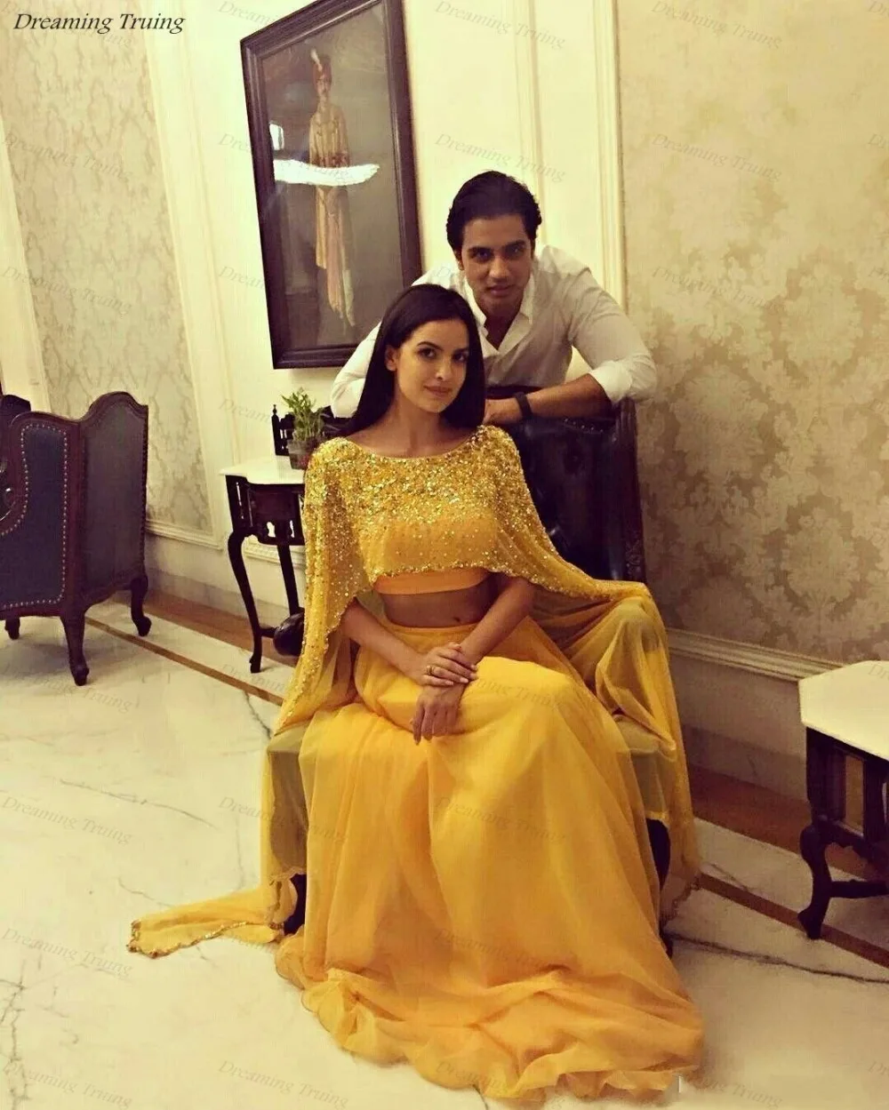 Saudi Arabian Geel A-lijn Prom Dresses 2/Twee Stukken Met Grote Wrap Bling Bling Lovertjes Kaftan Dubai Avondjurken abendkleid Saudi Arabian Geel A-lijn Prom Dresses 2/Twee Stukken Met Grote Wrap Bling Bling Lovertjes Kaftan Dubai Avondjurken abendkleid