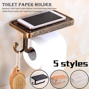 

Antique Carved Zinc Alloy Bathroom Paper Mobile Phone Holder With Shelf Bathroom Towel Rack Toilet Paper Holder Tissue Boxes