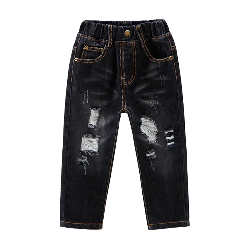 Kindstraum/ г. Джинсы для малышей модные рваные джинсы для мальчиков и девочек 2 цвета, потертые повседневные брюки детские хлопковые джинсы MC448 - Цвет: Черный