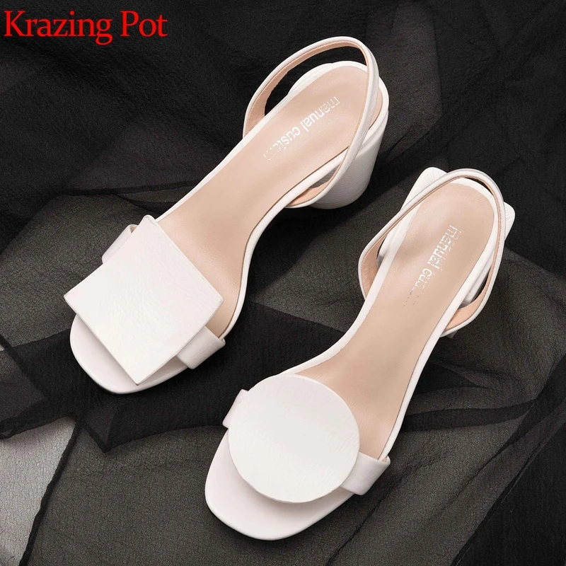 

Krazing Pot model streetwear beauty genuine leather novelty solid color gorgeous peep toe strange design high heels sandals L61