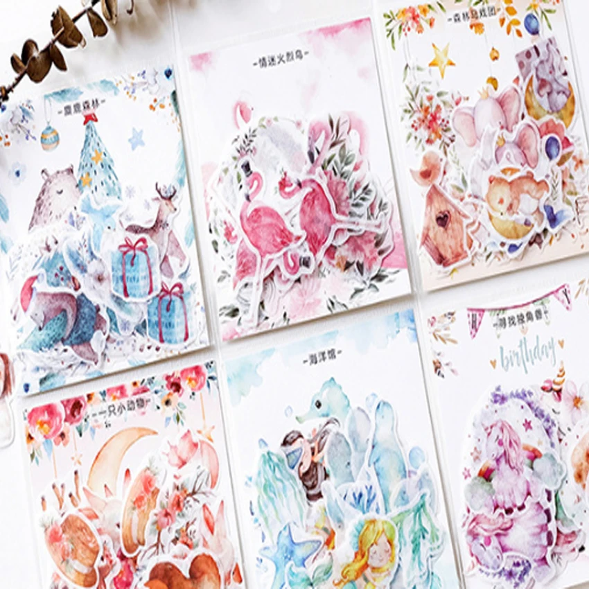 

40pcs/pack Cartoon Forest Animal Adhesive Decorative Scrapbook Sticker DIY Stationery Sticker Bookmark Sticky Label