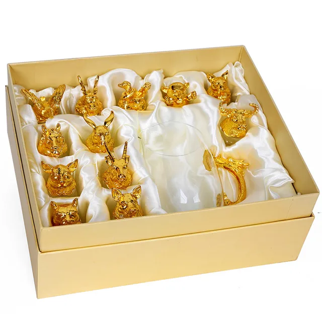 1 Set Retro Chinese Zodiac Head Wine Glass Nobiliary Crystal Glass Cup for Wine Brandy Party