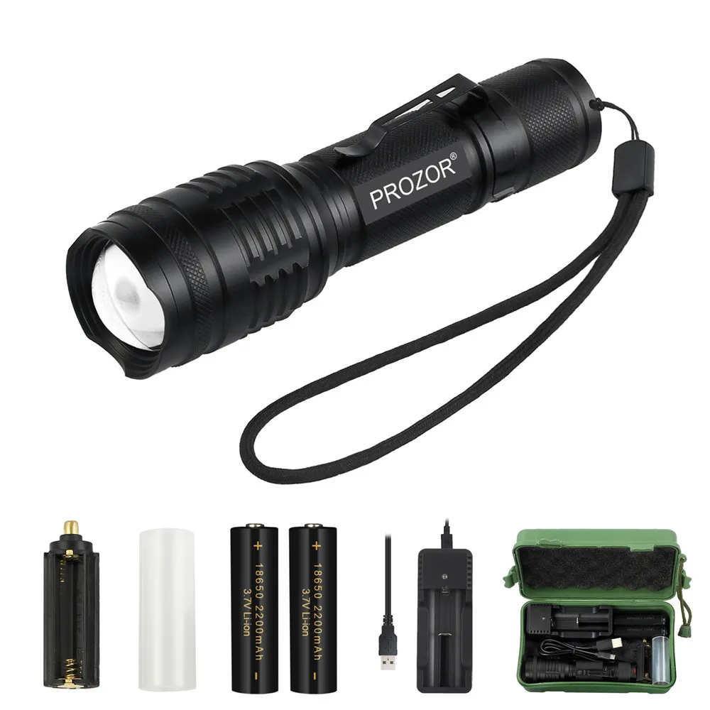 5000LM Adjustable 7 Modes T6 Zoomable LED Flashlight Portable Torch light Searching Lamp + 2x18650 battery charger | Освещение