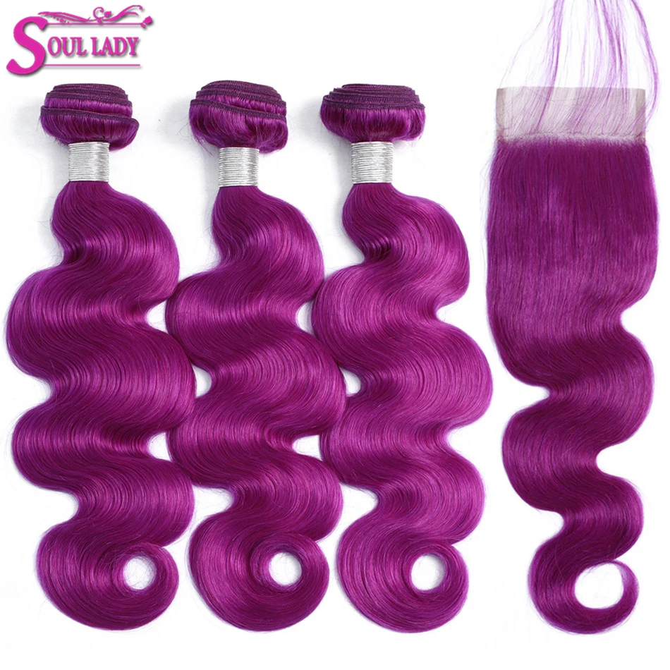 

Soul Lady Pre Colored Purple Bundles With Closure Ombre Body Wave Human Hair Bundles With Closure Baby Hair Remy Brazilian Hair