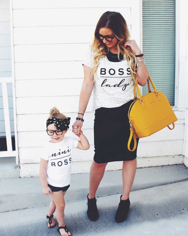Boss Lady Mini Boss/одинаковые футболки, семейные парные футболки с короткими рукавами, Топ