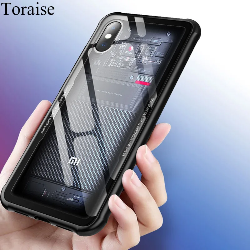 Toraise Case For Xiaomi mi8 Transparent Glass Silicon TPU Back Cover mi 8 explore for m8 |