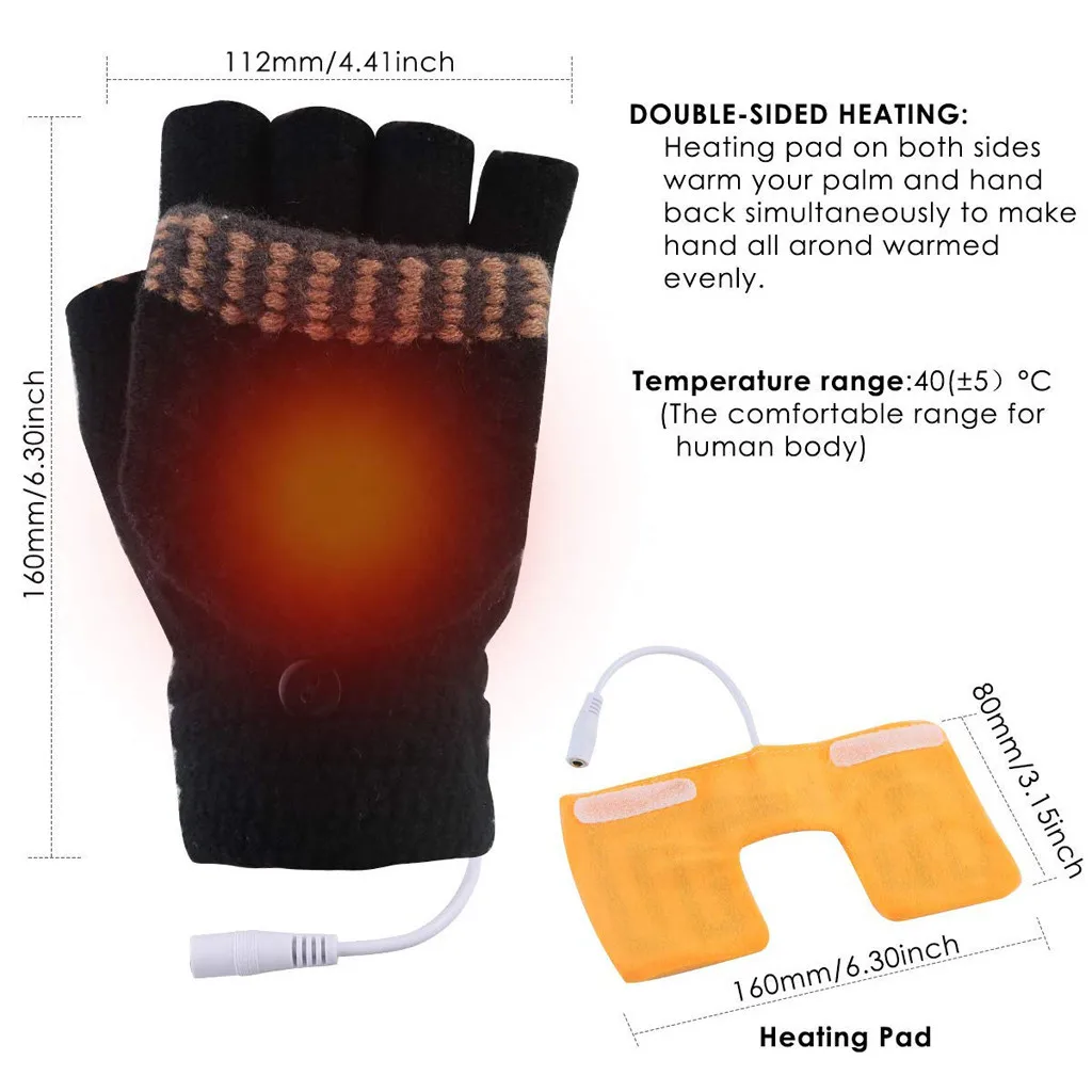 Chamsgend, зимние теплые женские перчатки для зарядки, для ноутбука, для женщин, мужчин, USB, с подогревом, рукавица, полный и полпальца, зимние теплые вязаные перчатки#35