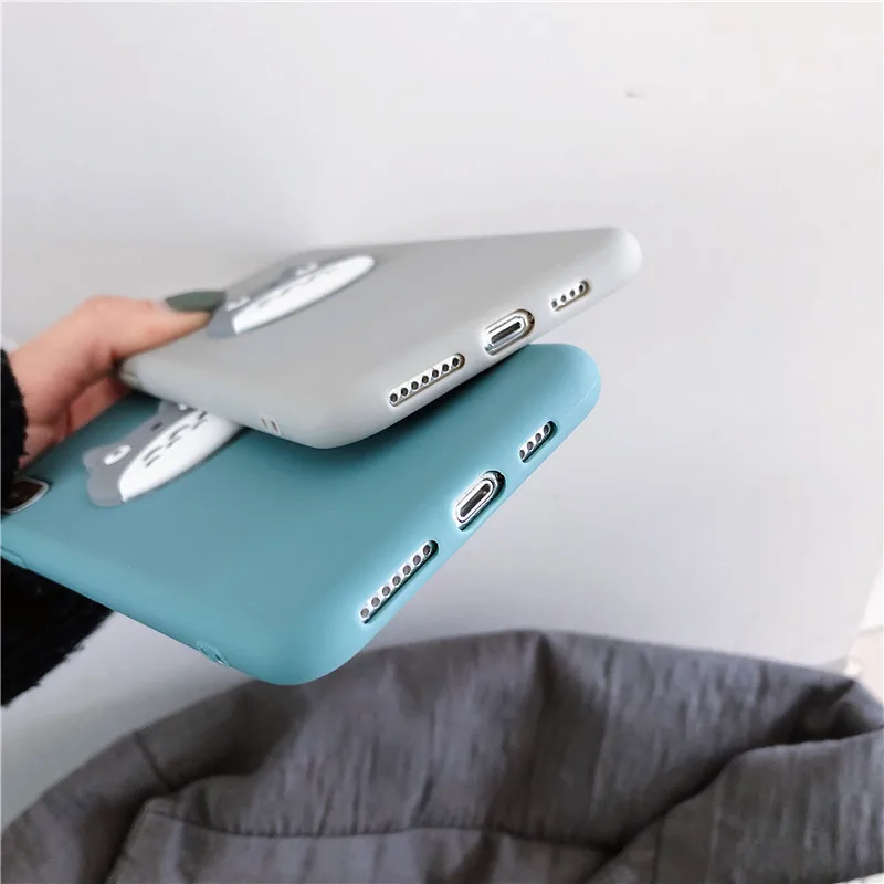 

3D Totoro Cat Case Cute Cat Scrub Matte Phone Case For iPhone X XR XS Max 8 7 6 6SPlus Cases Soft TPU Shockproof Back Cover