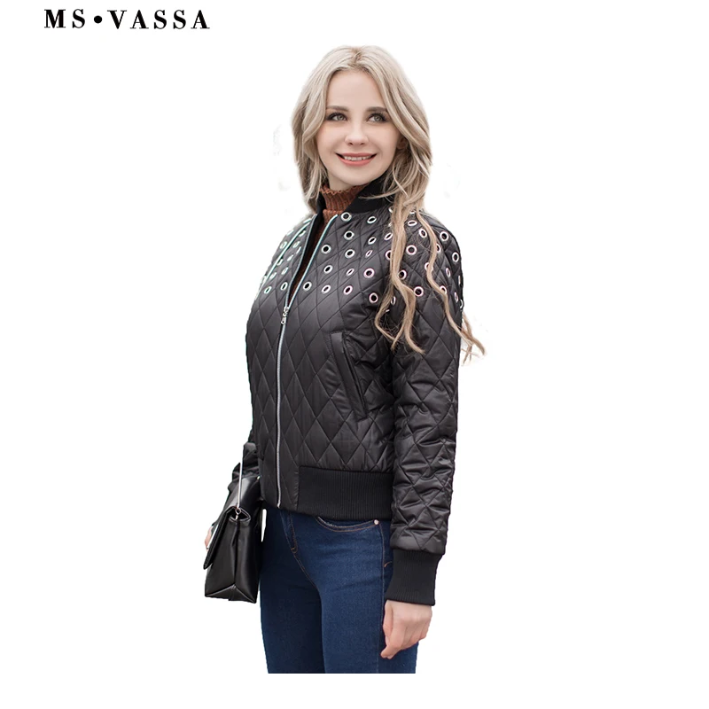 

New Women jacket Spring & Autumn blouson with eyelets plus over size XS-4XL knitted cuff neckband and hemband high quality