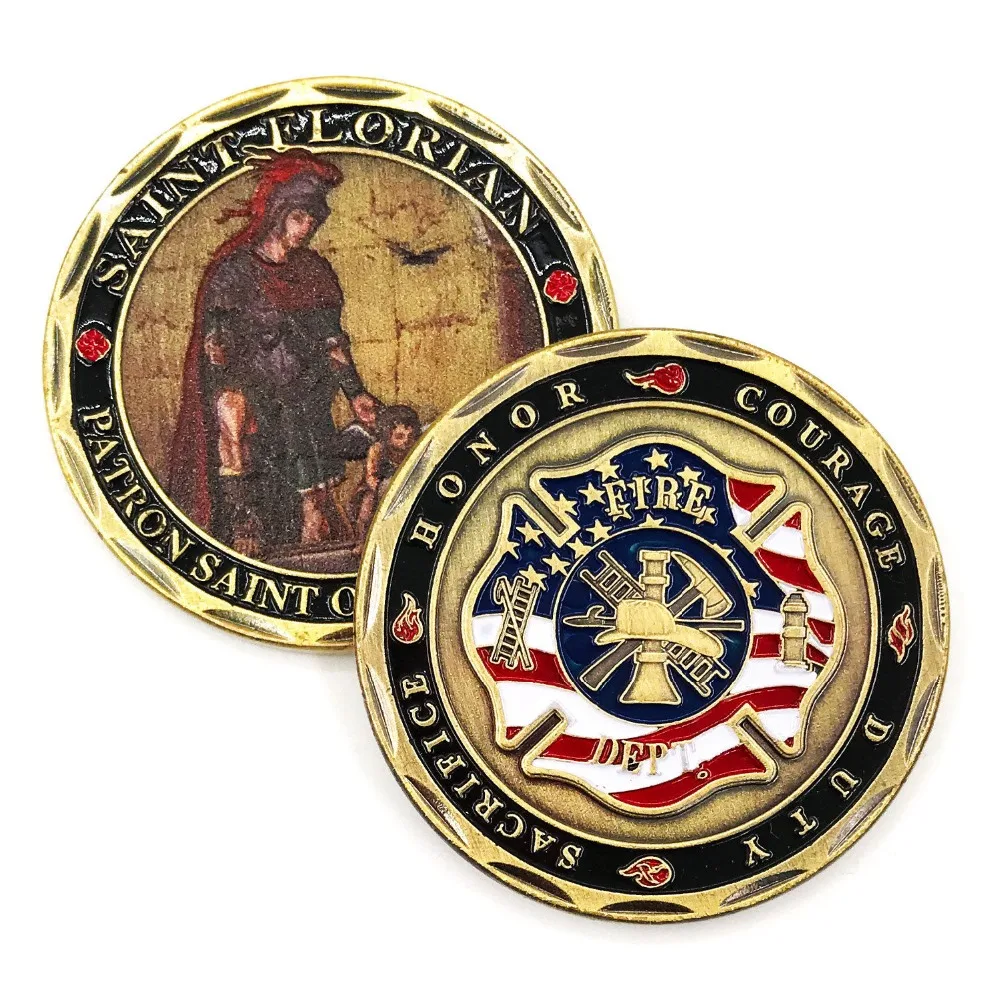 ST FLORIAN PATRON SAINT OF FIREFIGHTERS FIRE DEPARTMENT CHALLENGE COIN st-florian-patron-saint-of-firefighters-fire-department-challenge-coin