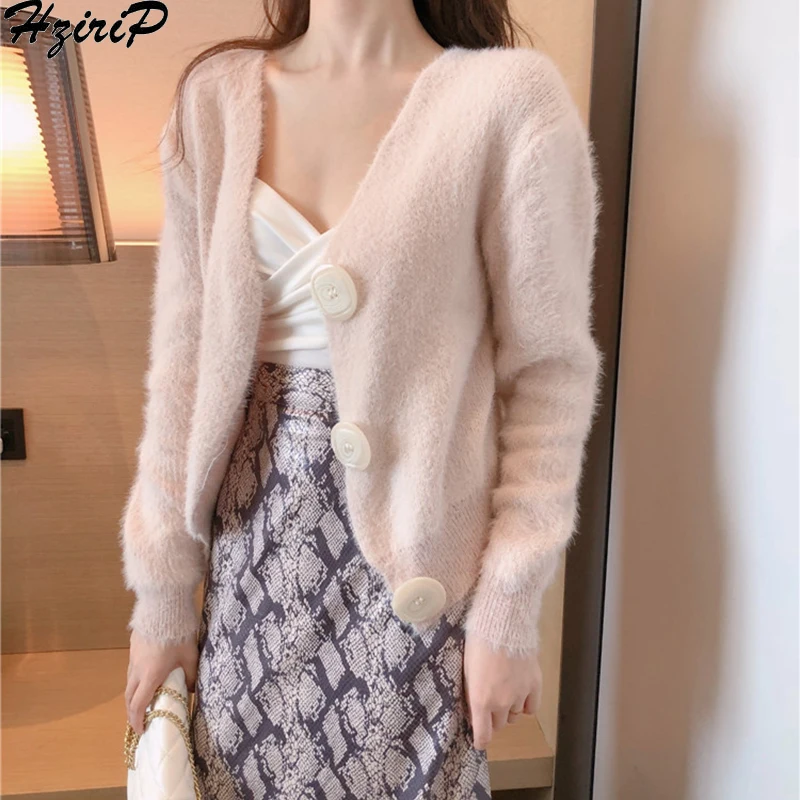 HziriP 2018 Autumn Winter Fashion Knitted Loose Sweater Women Solid Sweet Single Breasted Full Sleeve Sweaters Femme Cardigans |