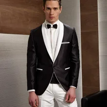 Формальный черный утренний костюм белые лацканы с отворотом для шафера Смокинги Костюмы на одной пуговице slim fit Мужские свадебные костюмы(пиджак+ брюки+ галстук