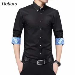 TFETTERS плюс размеры 5XL для мужчин рубашки для мальчиков Мода 2018 принт Colalr манжеты рубашка с длинными рукавами бренд отложным воротни