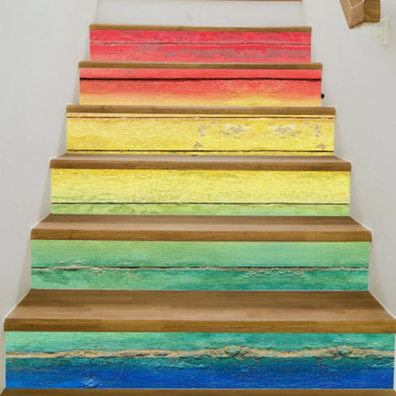 6Pcs/set 3D Self-adhesive  Vinyl Staircase Stair Riser Floor Sticker Wall Decal