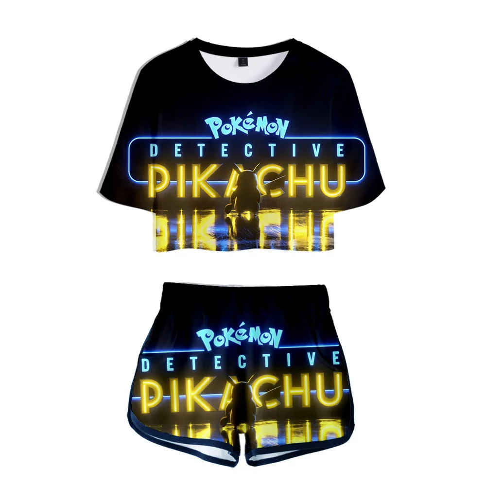 

Pokemon Women Outfits Two Piece Set Women Outfit 3D T-Shirt Women's Suit Shorts Summer Top Ensemble Femme Pikachu Biker Shorts