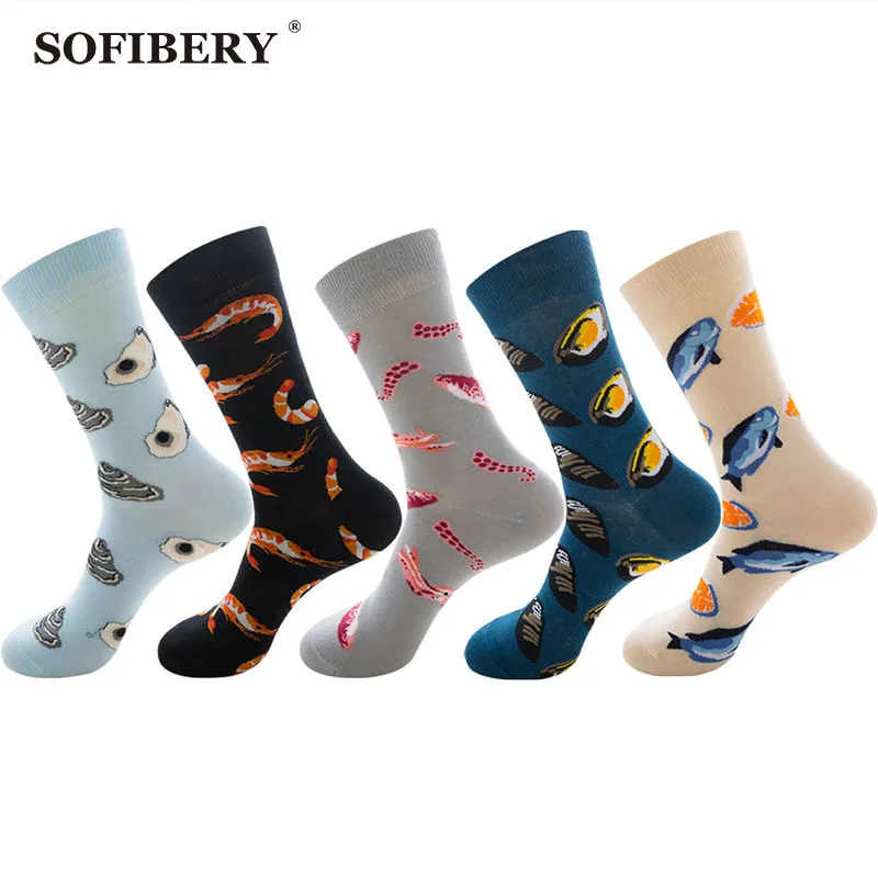 SOFIBERY 5 пар/лот Длинные мужские носки Животные узоры морепродукты креветки рыбы