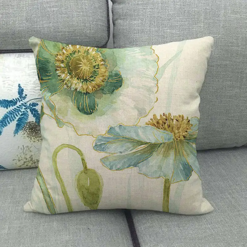 45 см* 45 см золотой край синий акварельный цветок дизайн лен/хлопковая подушка для дивана Чехлы диванная подушка крышка декоративная подушка для дома - Цвет: 3