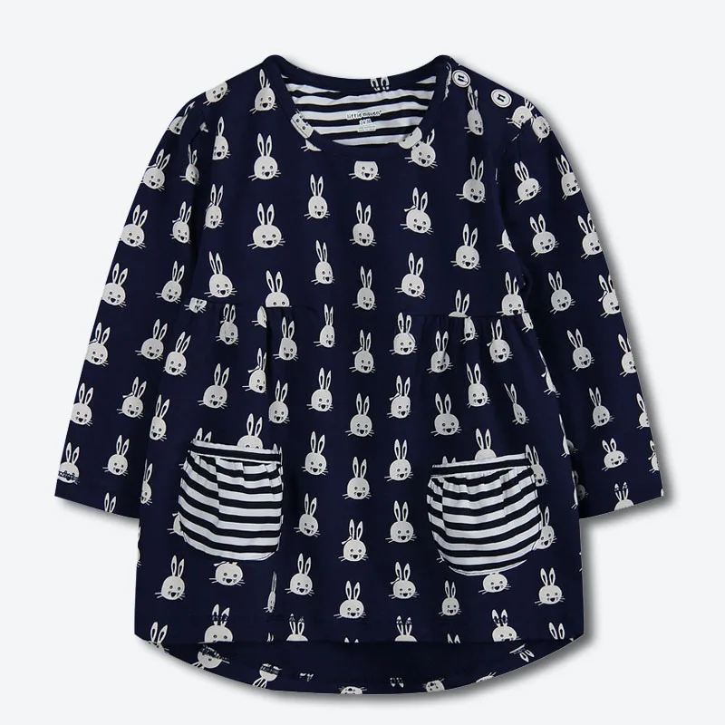 

Fashion Baby Girls Dresses Cotton Printed Long-Sleeved with Pocket, New Clothing Style for 1-7 years Autumn Kids Casual Clothes