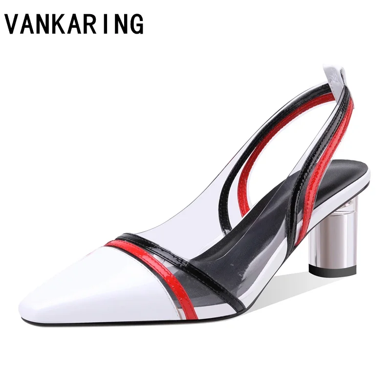 

mixed color slingbacks leather pumps summer slipper transparent pvc sexy pointed toe high heels dress party shoes woman sandals