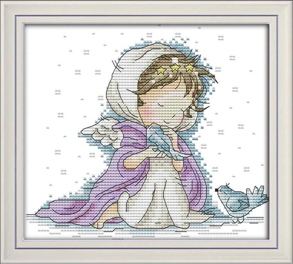 Angel with two birds Cross Stitch Pattern