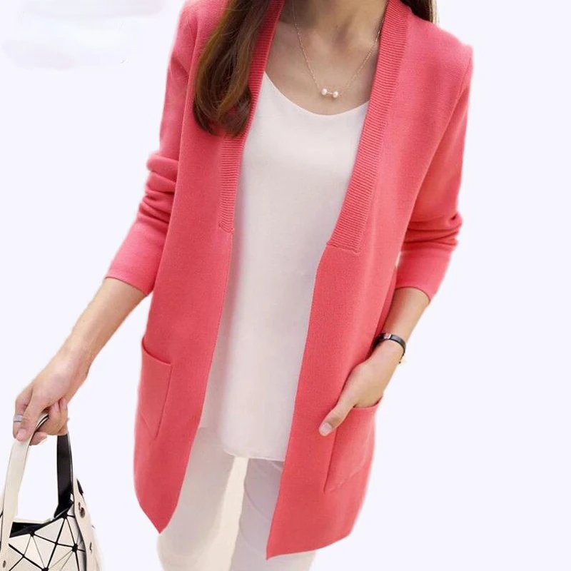 womens sweaters 2018 Spring/ Autumn knitted Long Cardigan female Korean Slim Pocket Loose Knit Outwear Coat poncho |