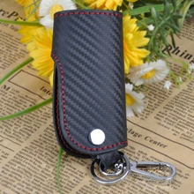 CITALL 3D Leather Carbon Fiber Remote Key Case Chains Straight Angle Keyless Fob Cover Holder For Ford Audi Toyota Nissan VW Kia