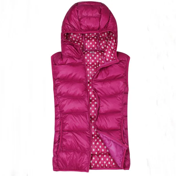 Осенне-зимняя женская куртка без рукавов с капюшоном, ультра-светильник, жилет на белом утином пуху, женская верхняя одежда, теплый жилет, тонкий жилет, пальто SF429 - Цвет: Rose Red