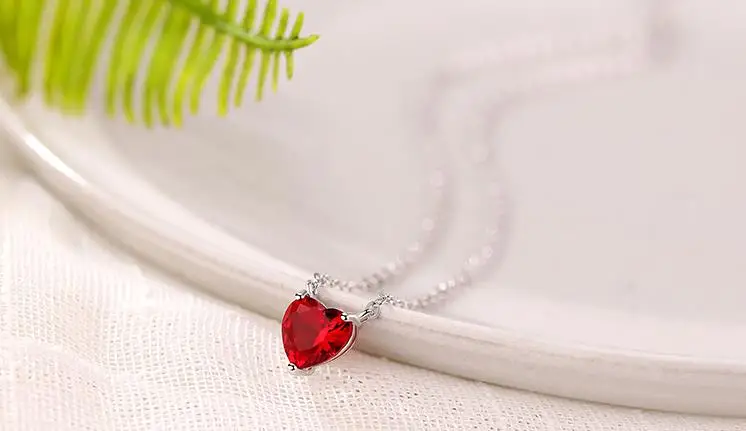 DreamySky Настоящее серебро 925 проба длинное циркониевое ожерелье Красное сердце для женщин ювелирные изделия чистое Серебряное колье ожерелье