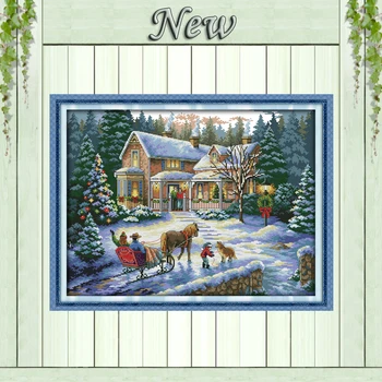 

Return from Christmas winter snowy Scenery,counted print on canvas DMC 14CT 11CT DIY Cross Stitch Embroidery kits Needlework Set