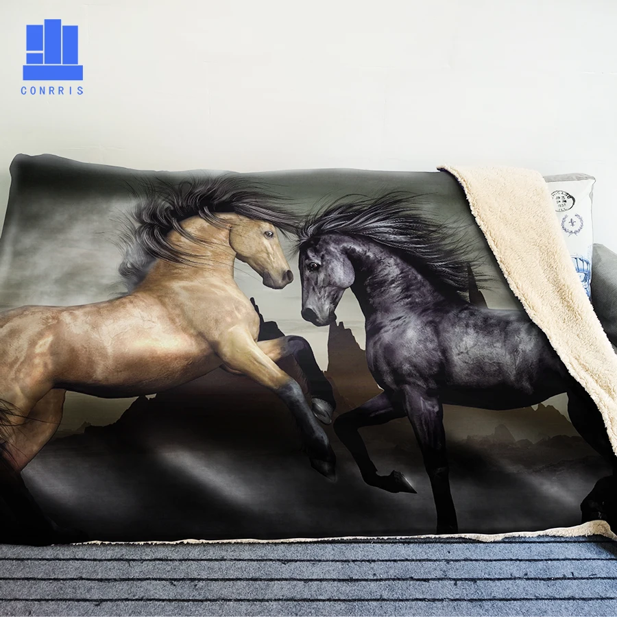 

GNORRIS Horse Oversized Famil Lambskin 3D Print Super Soft Warm Throw Blanket Nether Sofa Lazy Bedding Blanket Cloak