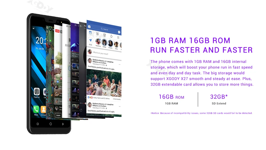 XGODY X27 Face ID дюймового смартфона Android 9,0 1 Гб оперативной памяти, 16 Гб встроенной памяти, MTK6580 4 ядра 5 дюймов 3g Dual Sim 5MP Камера gps мобильного