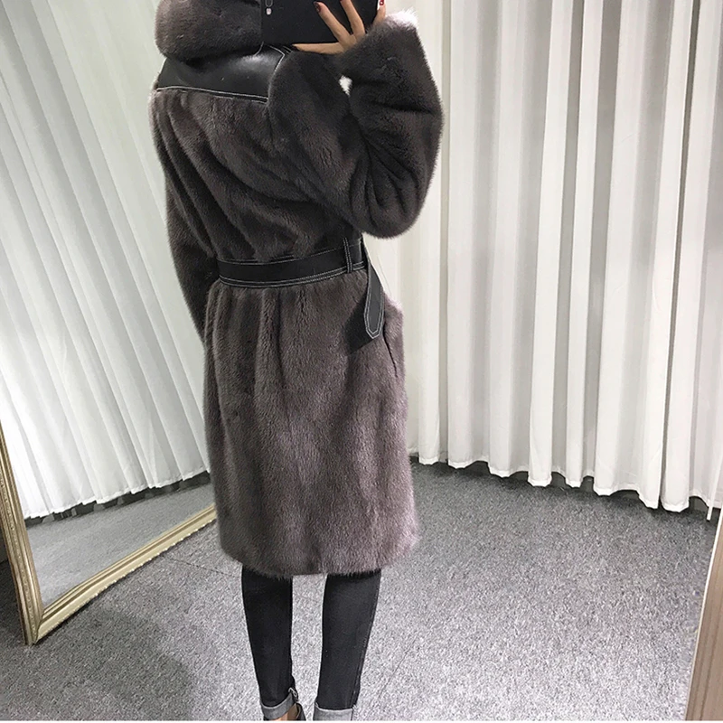 M. Y. FANSTY/ зимние женские норковые пальто из настоящего меха, меховое пальто с отложным воротником, повседневные тонкие регулируемые норковые пальто средней длины